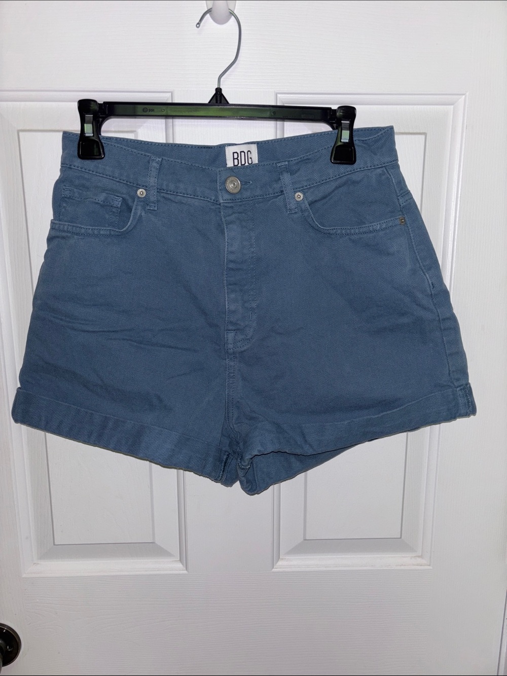 BDG Urban Outfitters Mom High-Waist Denim-Style Shorts in Slate Blue